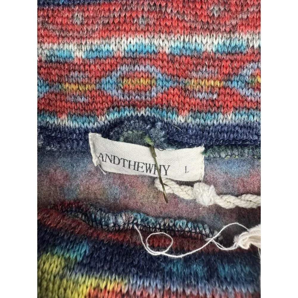 Andthewhy Colorful Southwest Aztec Western Print Cowlneck Womens Sweater L NEW‎